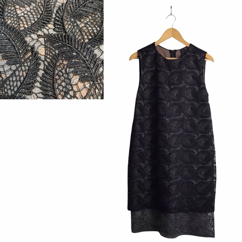 Vera Wang Collection Size 12 Black Gray Lace Cocktail Event Sheath Dress‎ Luxury